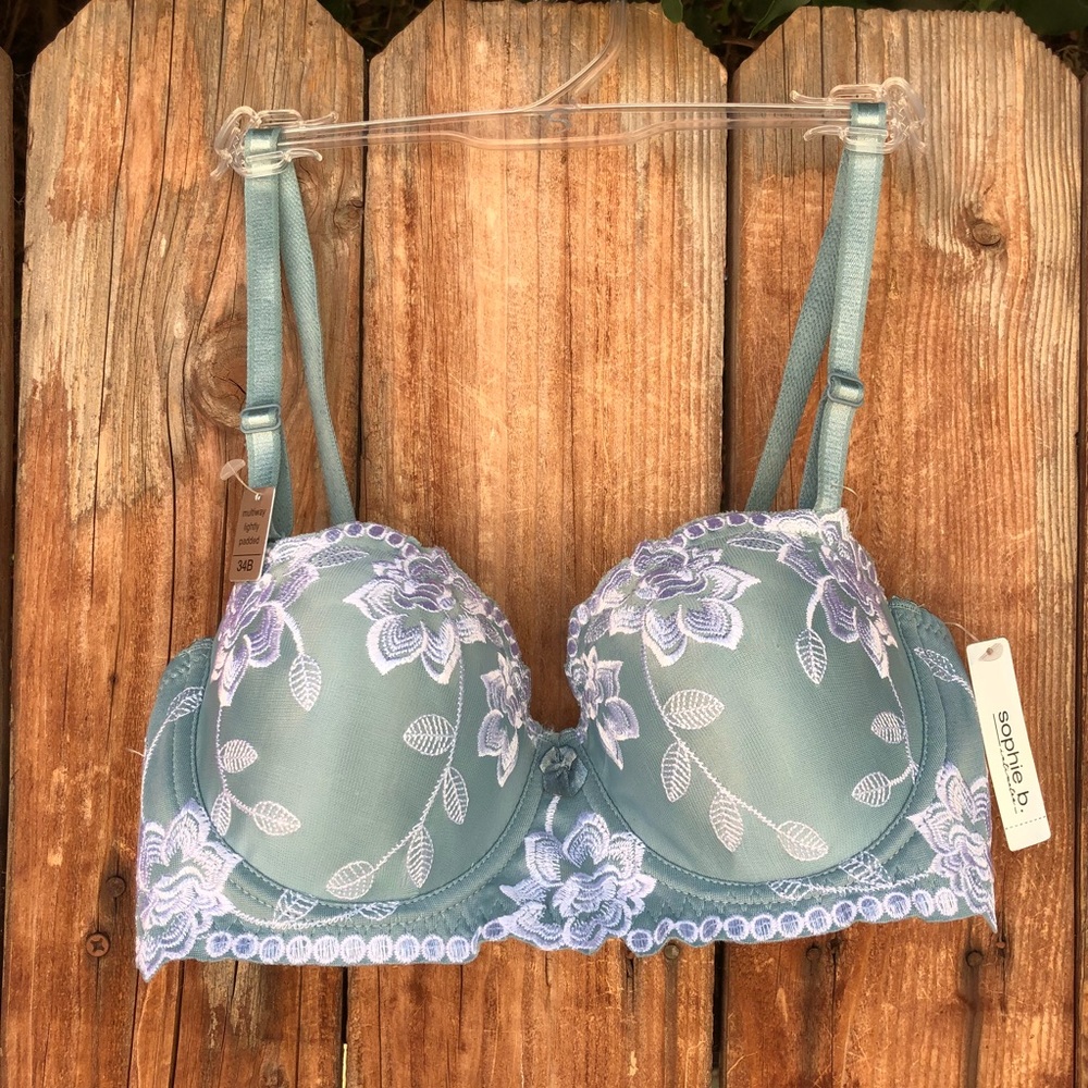 Sophie B. Embroidered Floral Blue Bra